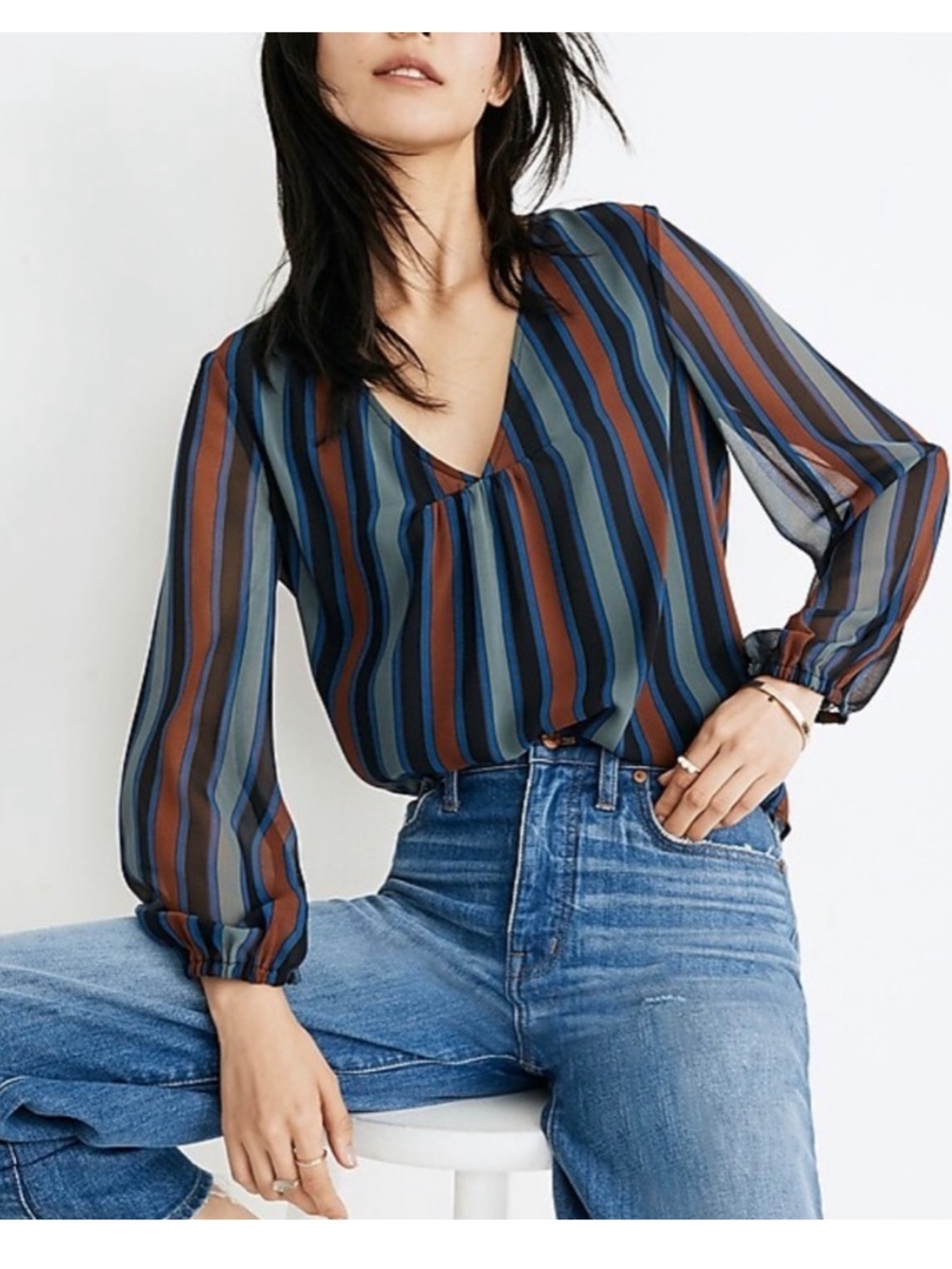 Madewell sheer sleeve top in academy stripes